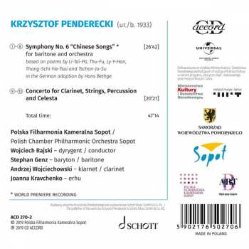 CD Krzysztof Penderecki: Symphony No. 6 "Chinese Songs" / Concerto For Clarinet
