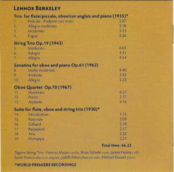 CD Lennox Berkeley: Chamber Works For Wind, Strings & PIano