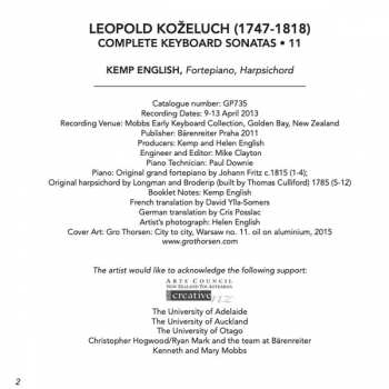 CD Leopold Koželuh: Complete Keyboard Sonatas • 11