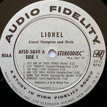 LP Lionel Hampton And His Orchestra: Lionel ...Plays Drums, Vibes, Piano