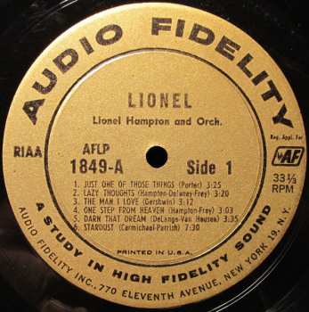 LP Lionel Hampton And His Orchestra: Lionel...Plays Drums, Vibes, Piano