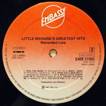 LP Little Richard: Little Richard’s Greatest Hits - Recorded Live