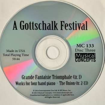 3CD Louis Moreau Gottschalk: A Gottschalk Festival - Works For Piano Solo, Four Hands, & With Orchestra