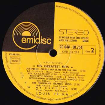 LP Louis Prima: His Greatest Hits