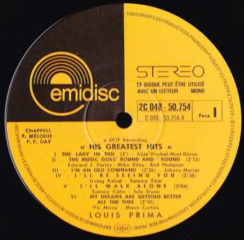 LP Louis Prima: His Greatest Hits