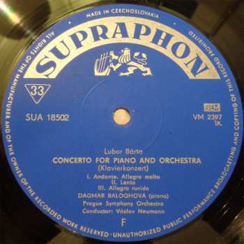 LP The Czech Philharmonic Orchestra: Concerto For Piano And Orchestra / Concerto For Violin And Orchestra