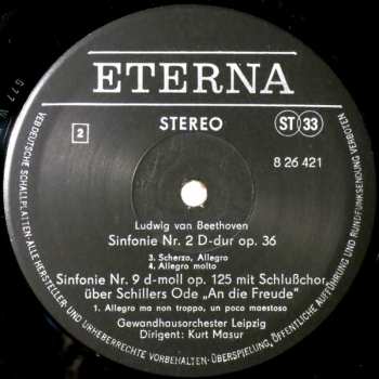 2LP Ludwig van Beethoven: Sinfonie Nr. 9 D-moll Op. 125 (Mit Schlußchor Über Schillers Ode »An Die Freude«) / Sinfonie Nr. 2 D-dur Op. 36