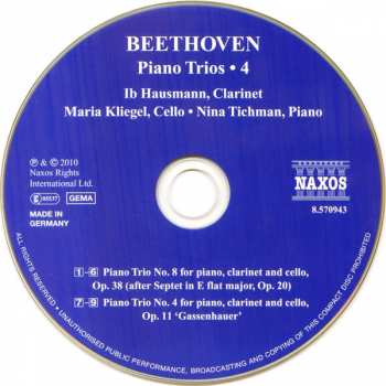 CD Ludwig van Beethoven: Piano Trios Nos. 4 And 8 (For Piano, Clarinet And Cello)