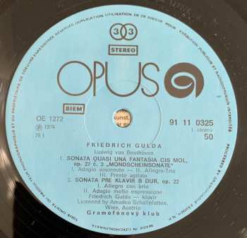 LP Ludwig van Beethoven: Sonate Nr. 14 Cis-moll Op. Op. 27,2, Sonate Nr. 11 B-dur Op. 22, Sonate Nr. 23 F-moll, Op. 57