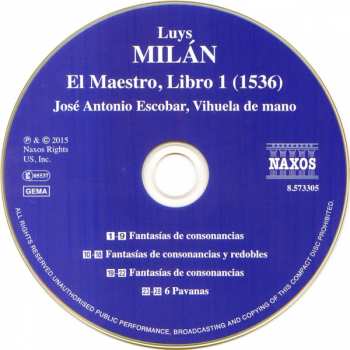 CD Luis De Milán: El Maestro, Libro 1 (1536)