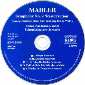 CD Gustav Mahler: Symphony No. 2 'Resurrection' (Arrangement For Piano Four Hands By Bruno Walter)