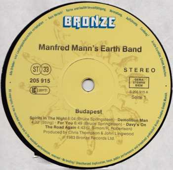 LP Manfred Mann's Earth Band: Budapest (Live)