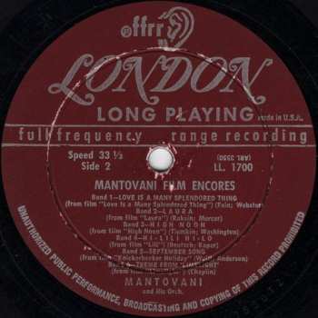 LP Mantovani And His Orchestra: Mantovani Film Encores Volume 1