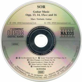 CD Marc Teicholz: Sor: Guitar Music Opp. 13, 14, 15a-c And 16 / Guitar Collection