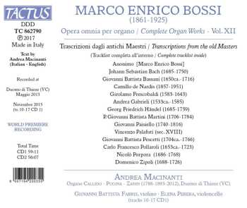 2CD Marco Enrico Bossi: Opera Omnia Per Organo Vol. XII = Complete Organ Works - Vol. XII