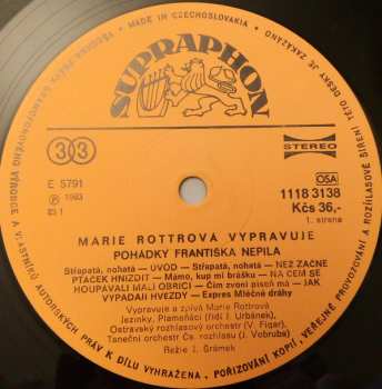 LP Marie Rottrová: Pohádky XIV - Marie Rottrová Vypravuje Pohádky Františka Nepila