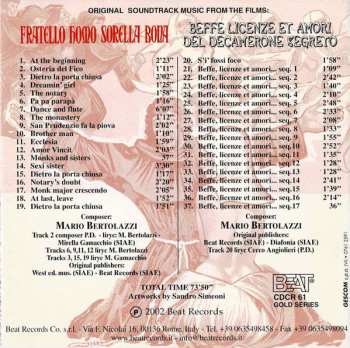 CD Mario Bertolazzi: Fratello Homo Sorella Bona / Beffe Licenze Et Amori Del Decamerone Segreto (Original Soundtrack Music From The Films)