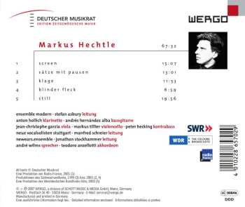 CD Markus Hechtle: Screen · Sätze Mit Pausen · Klage · Blinder Fleck · Still