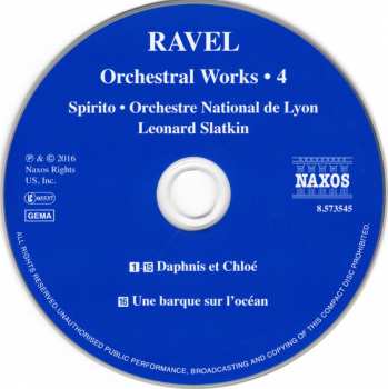 CD Maurice Ravel: Orchestral Works • 4 Daphnis Et Chloé / Une Barque Sur L'Océan 