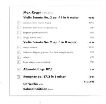 CD Max Reger: Violin Sonatas Opp. 3 & 41 • Albumblatt • Romanze