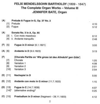 CD Felix Mendelssohn-Bartholdy: Complete Organ Works Volume Three