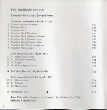 CD Felix Mendelssohn-Bartholdy: Complete Works For Cello & Piano