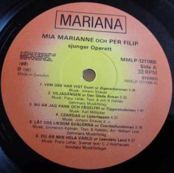 LP Mia Marianne & Per Filip: Mia Marianne Och Per Filip Sjunger Operett