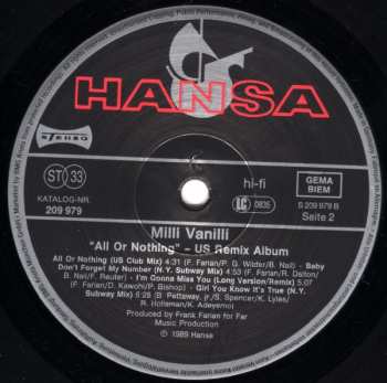 LP Milli Vanilli: All Or Nothing - The U.S.-Remix Album