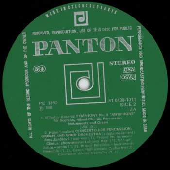 LP Miloslav Kabeláč: Symphony No. 8 "Antiphons" / Concerto For Percussion, Organ And Wind Orchestra