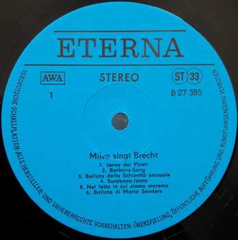 LP Milva: Milva Singt Brecht