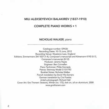 CD Mily Balakirev: Complete Piano Works • 1 (Piano Sonatas)