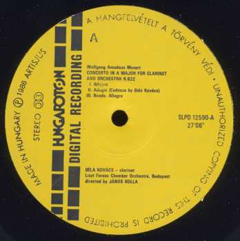 LP Wolfgang Amadeus Mozart: Clarinet Concerto / Flute Concerto K.314