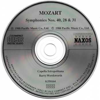 CD Wolfgang Amadeus Mozart: Symphony No.40 In G Minor / Symphony No.31 In D Major "Paris" / Symphony No.28 In C Major