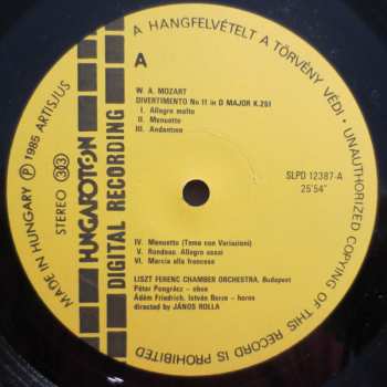 LP Wolfgang Amadeus Mozart: Two Divertimentos No.11 K.251 / No. 7 K.205