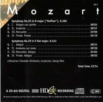 CD Wolfgang Amadeus Mozart: Symphony No.35 In D Major ("Haffner"), K.385 / Symphony No.39 In E Flat Major, K.543