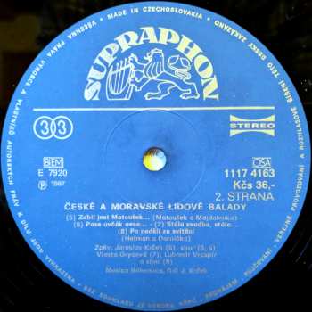 LP Musica Bohemica: České A Moravské Lidové Balady = Bohemian And Moravian Folk Balads)