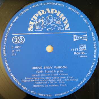 LP Musica Bohemica: Lidové Zpěvy Vánoční