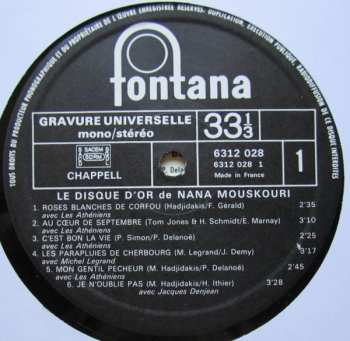 LP Nana Mouskouri: Le Disque D'Or De Nana Mouskouri