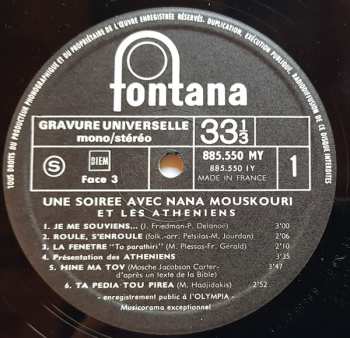 2LP Nana Mouskouri: Une Soirée Avec Nana Mouskouri Et Les Athéniens