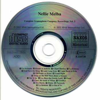 CD Nellie Melba: Complete Gramophone Company Recordings, Vol. 2 - The 1904 London Recordings