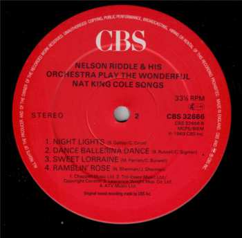 LP Nelson Riddle And His Orchestra: Play The Wonderful Nat King Songs