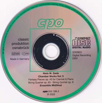 CD Niels Wilhelm Gade: Chamber Works Vol. 5 (String Quartet Op. 63 ∙ String Quintet Op. 8 ∙ Fantasy Pieces Op. 43)