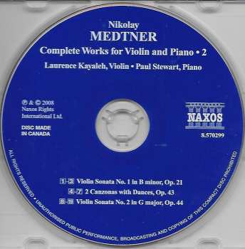 CD Nikolai Medtner: Violin Sonatas Nos. 1 And 2 - 2 Canzonas With Dances