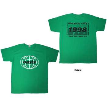 Merch Oasis: Oasis Unisex T-shirt: 1998 World Tour - Mexico City (green) (back Print) (small) S