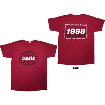 Merch Oasis: Oasis Unisex T-shirt: 1998 World Tour - South America (red) (back Print) (small) S