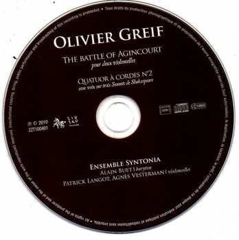 CD Olivier Greif: The Battle Of Agincourt - Quatuor À Cordes No.2