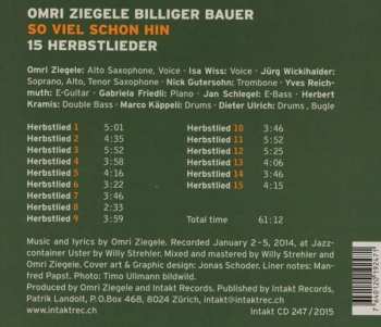 CD Omri Ziegele Billiger Bauer: So Viel Schon Hin. 15 Herbstlieder