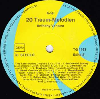 LP Orchester Anthony Ventura: 20 Traum-Melodien (Je T'Aime 6)