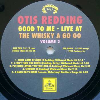 LP Otis Redding: Good To Me - Live At The Whisky A Go Go - Volume 2