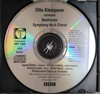 CD Ludwig van Beethoven: Symphony No.9 'Choral' (1961 BBC Broadcast)